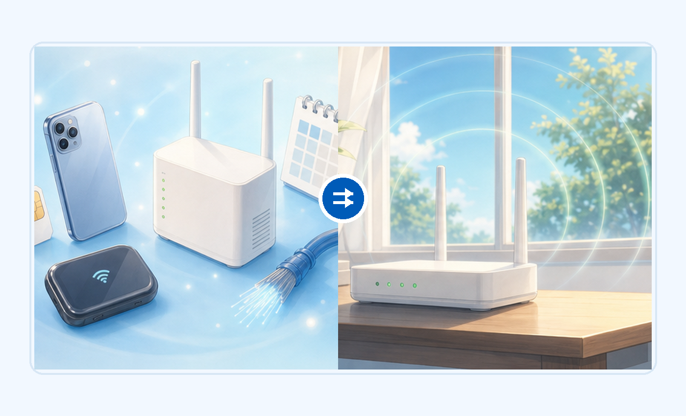 ホームルーターと光回線の違い のイメージイラスト